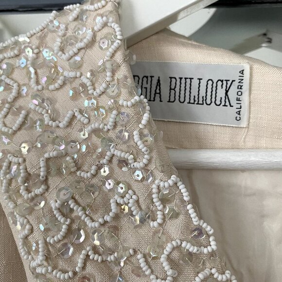 VTG Georgia Bullock Vintage Beaded Embellished Collar Linen Short Sleeve Dress 6 - Picture 8 of 8